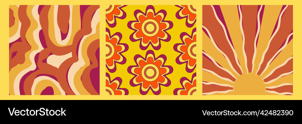Groovy y2k retro pattern with flower and swirl 70s Groovy y2k retro pattern with flower and swirl 70s Vector Image