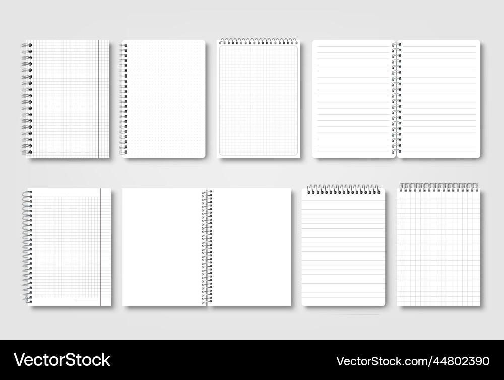 Realistic notebook binder sheets open school Realistic notebook binder sheets open school Vector Image