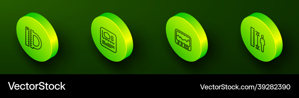 Set isometric line protractor and ruler area Vector Image