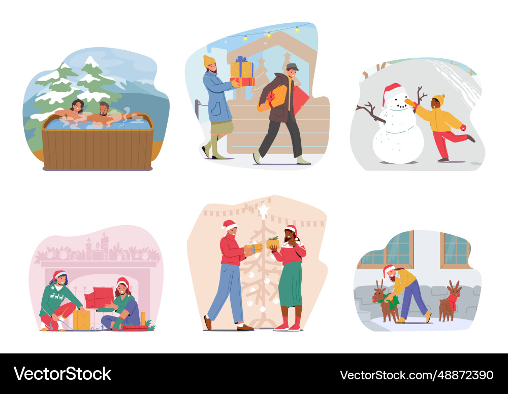 Set winter activities and routines characters Set winter activities and routines characters Vector Image