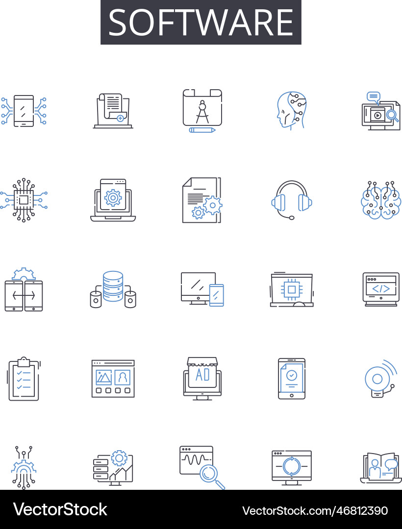 Software line icons collection hardware Software line icons collection hardware vector image