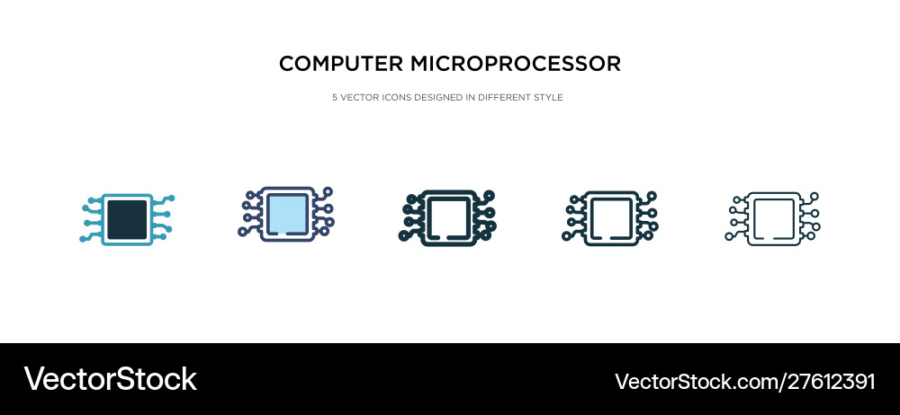 Computer-Mikroprozessor-Symbol in verschiedenen Stilen Computer-Mikroprozessor-Symbol in verschiedenen Stilen Vektorbild