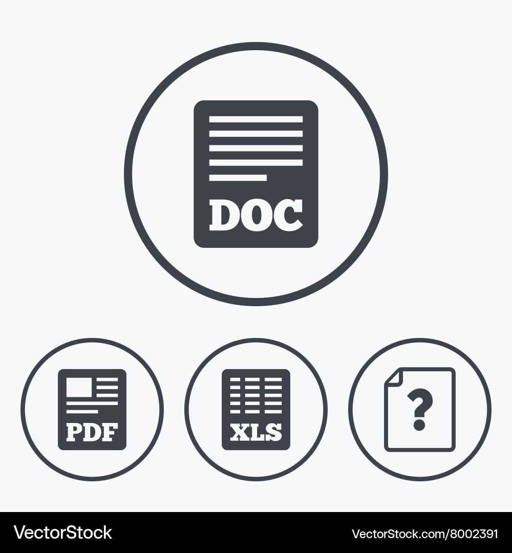 Document icons xls pdf file signs Vector Image