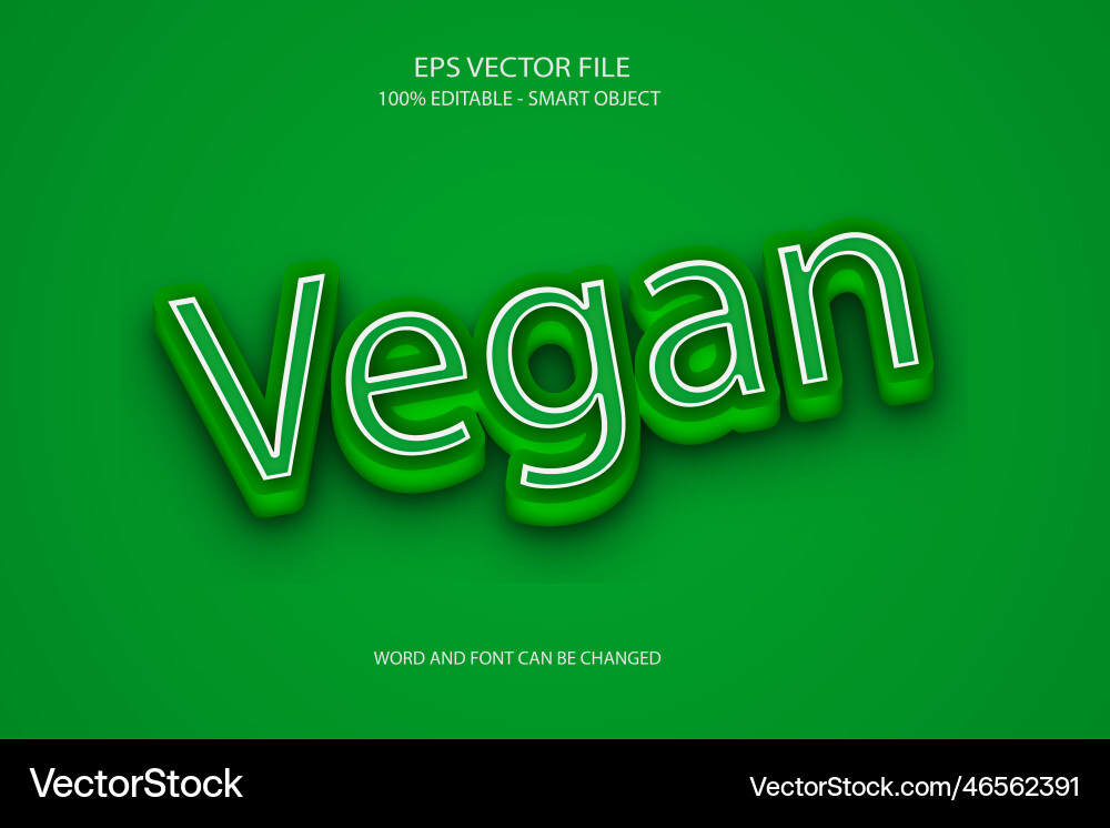 Editable 3d vegan realistic text style effect vector image