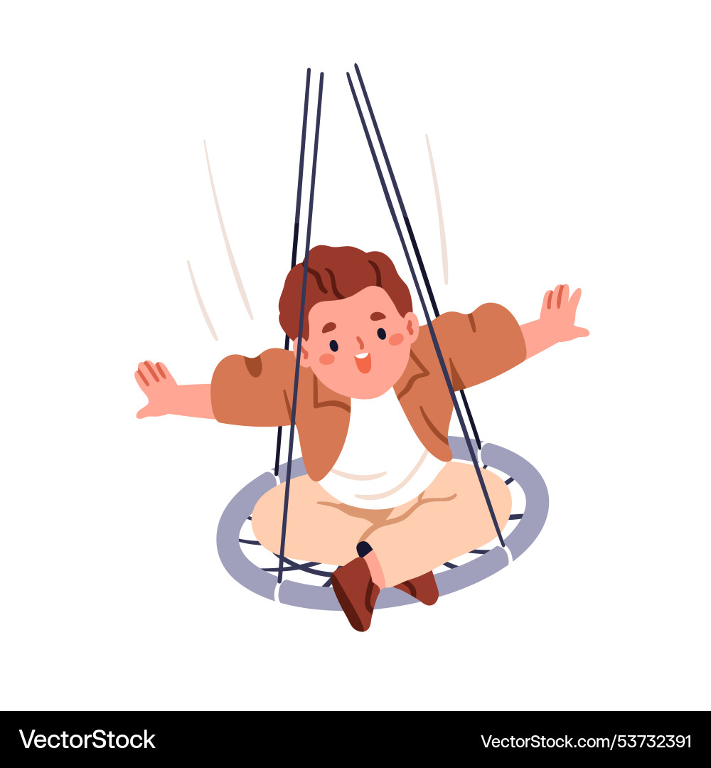 Happy kid on nest web swing smiling with joy Vector Image