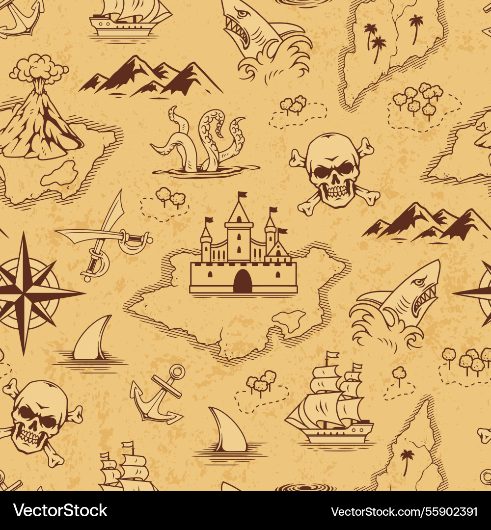 Nautische Abenteuerkarte Design mit Schatzthemen Vektorbild
