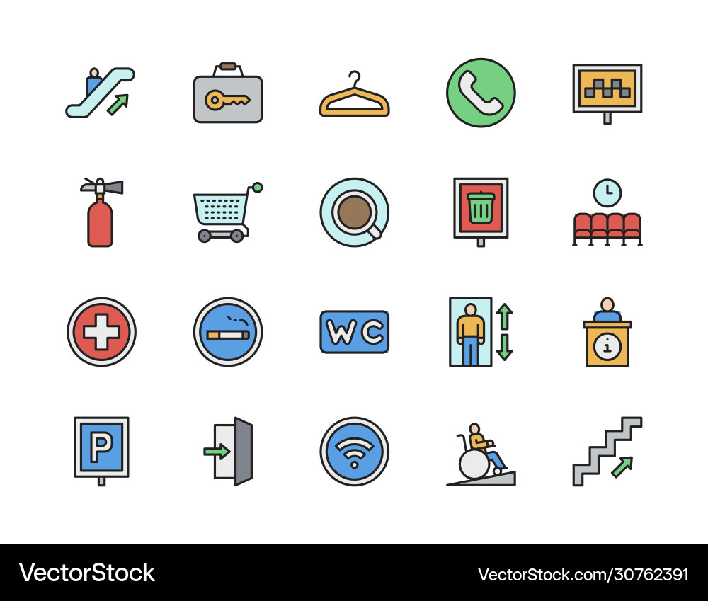 Set public navigation color line icons hanger Set public navigation color line icons hanger vector image