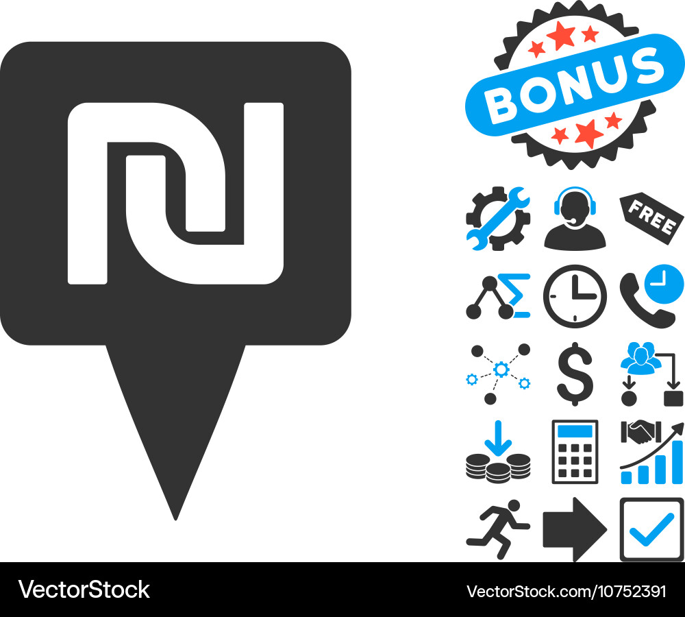 Shekel map pointer flat icon with bonus vector image