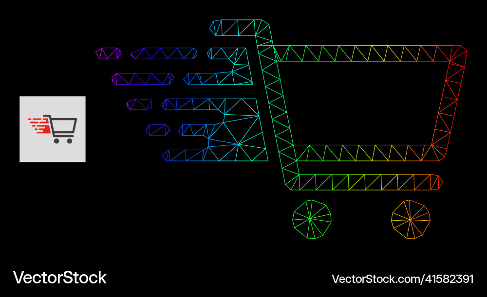Spectrum gradient polygonal network shop cart icon Spectrum gradient polygonal network shop cart icon Vector Image