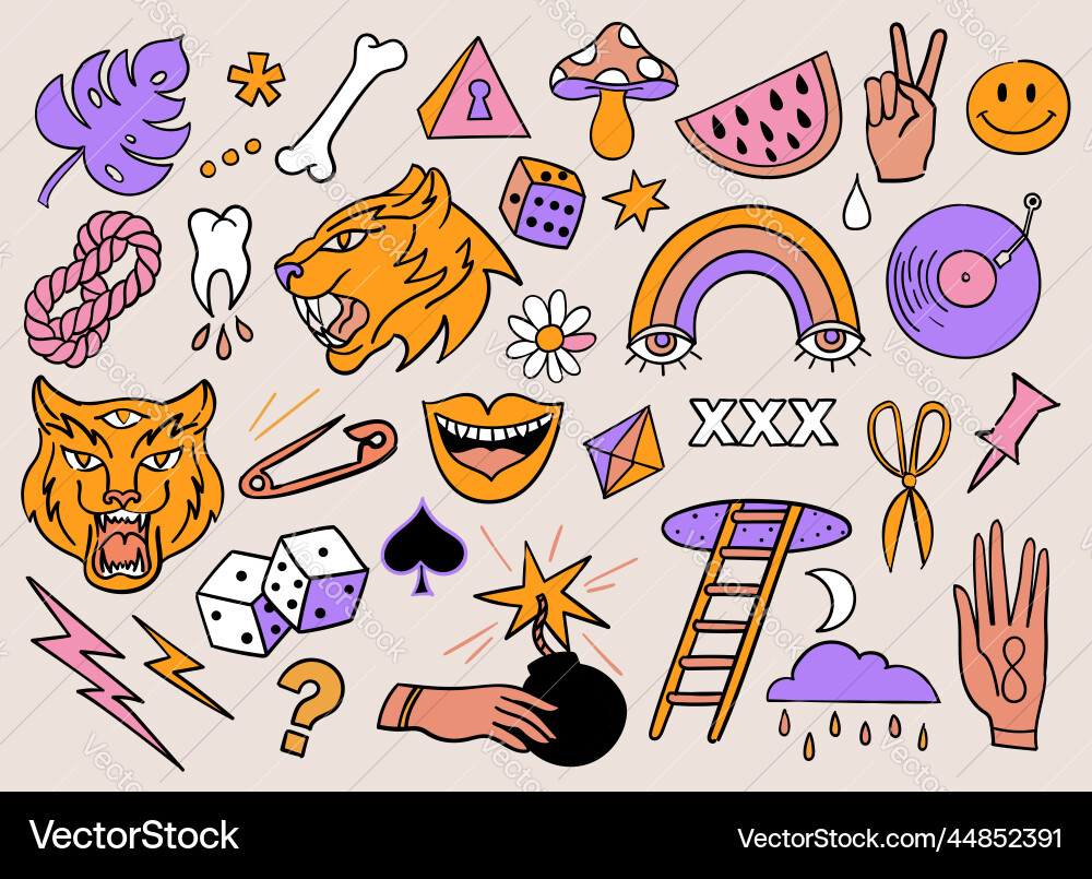Sticker collection retro style Sticker collection retro style vector image