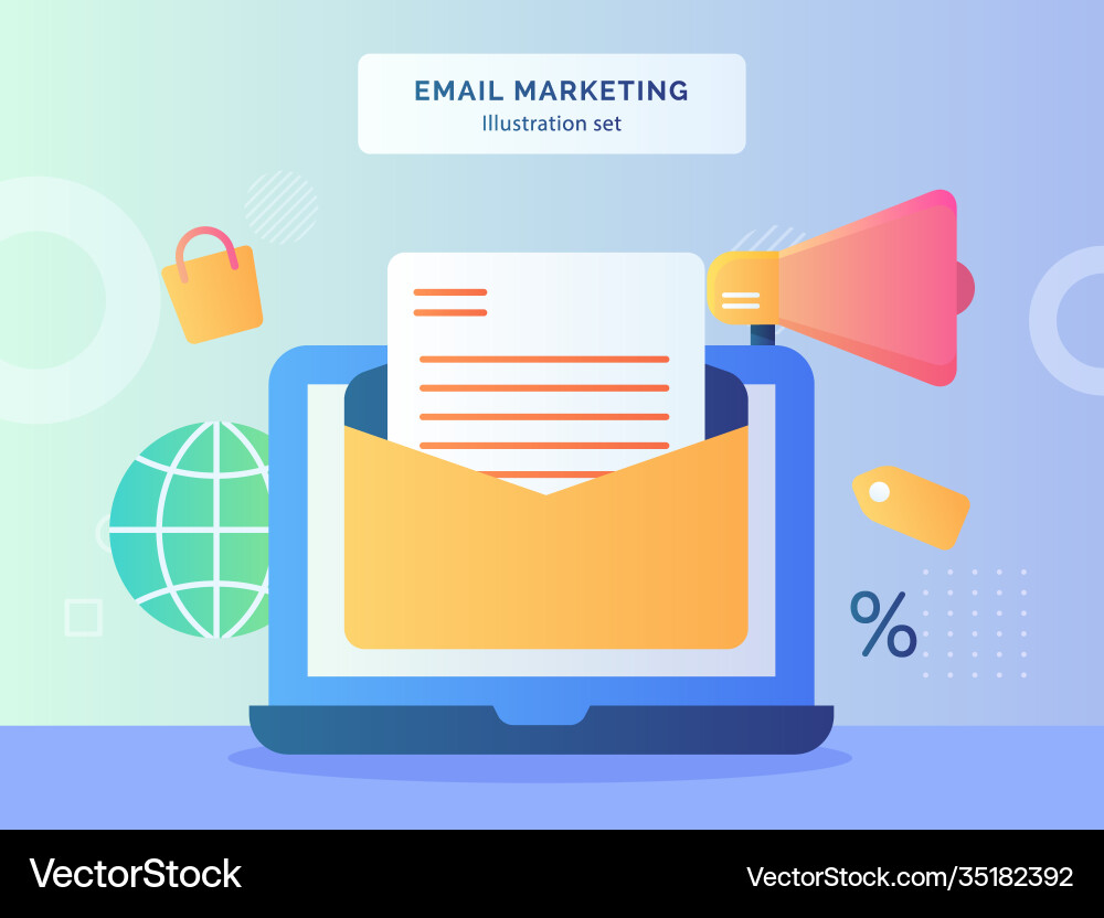 Email marketing set open mail on display monitor vector image
