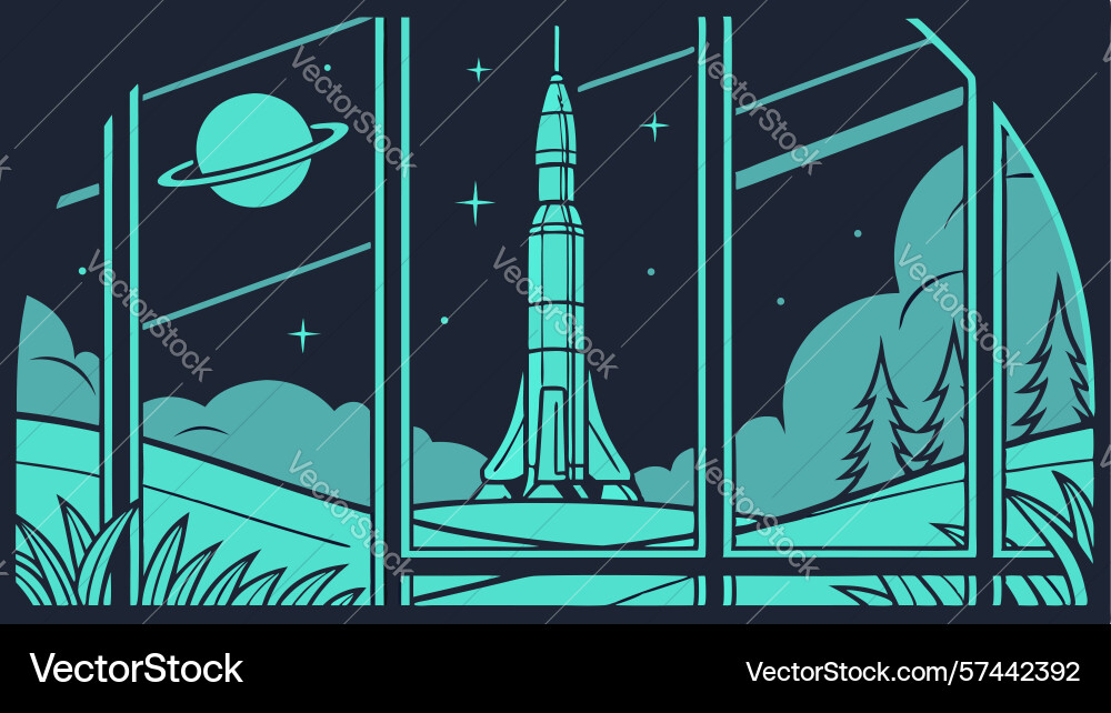 Futuristic window view of space rocket design vector image