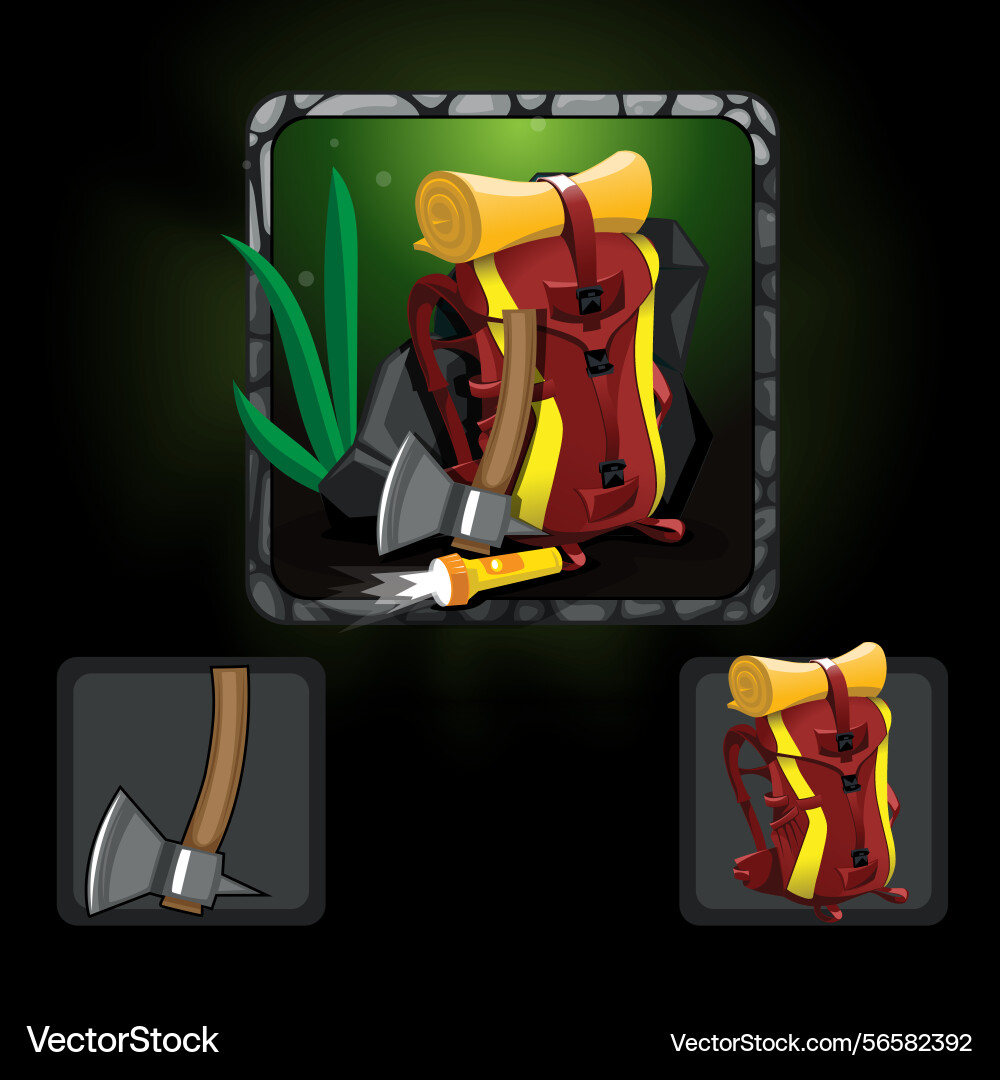 Set of game genre icons with an axe a flashlight vector image