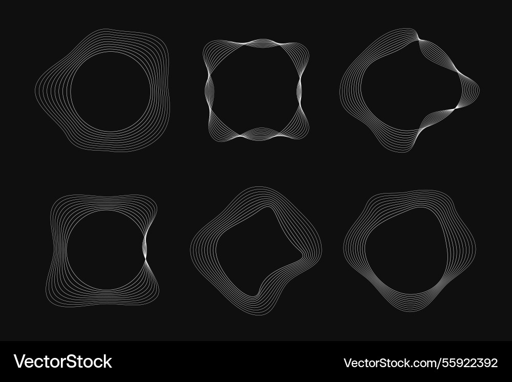 Set of round curved frames with dynamic wavy Vector Image
