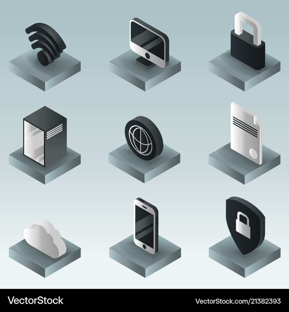 Isometric Data Center Icons - Gradient Vector Image