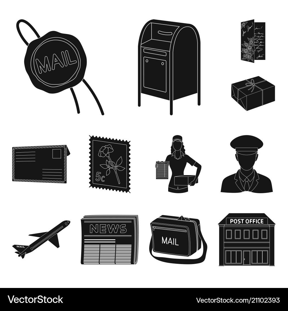 Mail and postman black icons in set collection Mail and postman black icons in set collection vector image