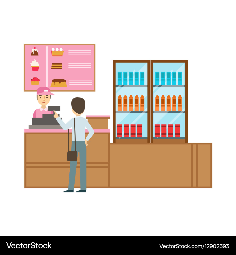 Man Ordering at Cafe Counter Vector Image