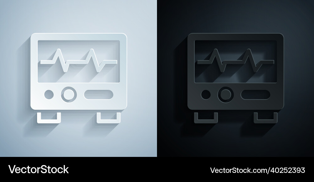 Paper cut computer monitor with cardiogram icon vector image