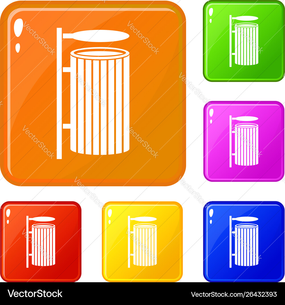 Public trash can icons set color Public trash can icons set color Vector Image