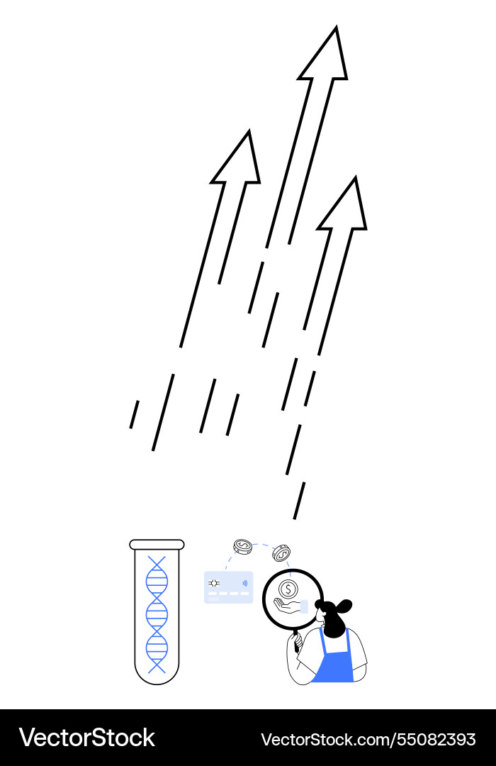 Scientist analyzing genetic data with microscope Vector Image