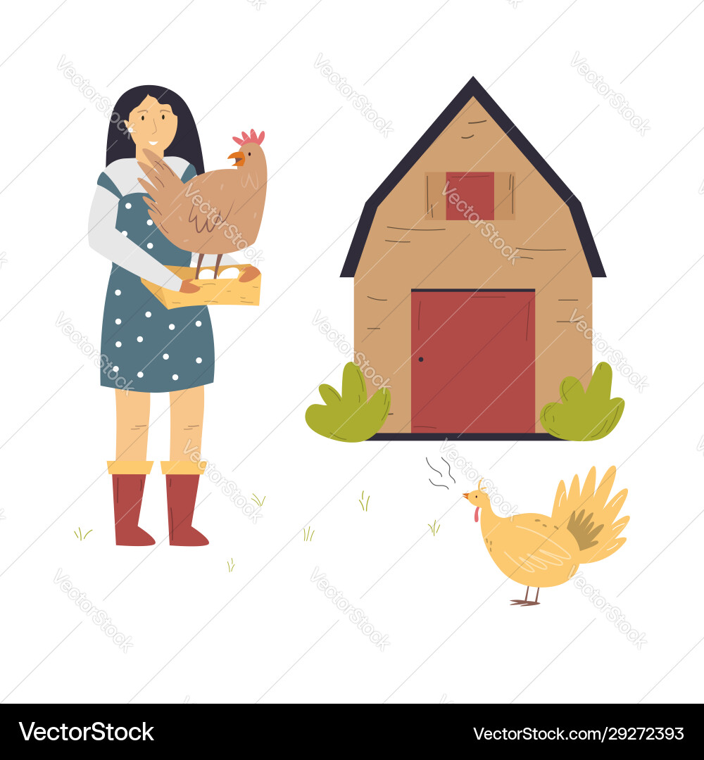 Szene mit einem Farmer Mädchen kümmern hens Szene mit einem Farmer Mädchen kümmern hens vektorbild