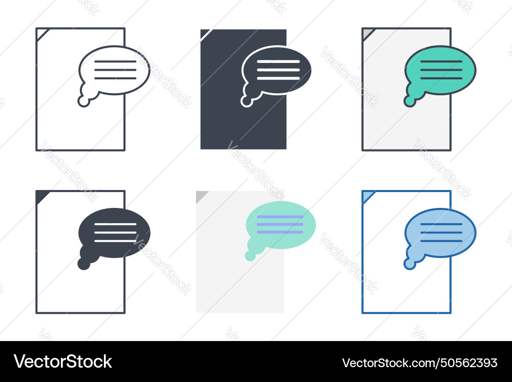 Text bubble over document icon collection vector image