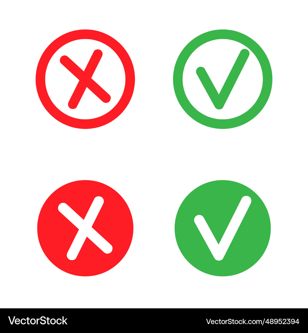 Checkmark and x mark icon for apps websites Checkmark and x mark icon for apps websites vector image