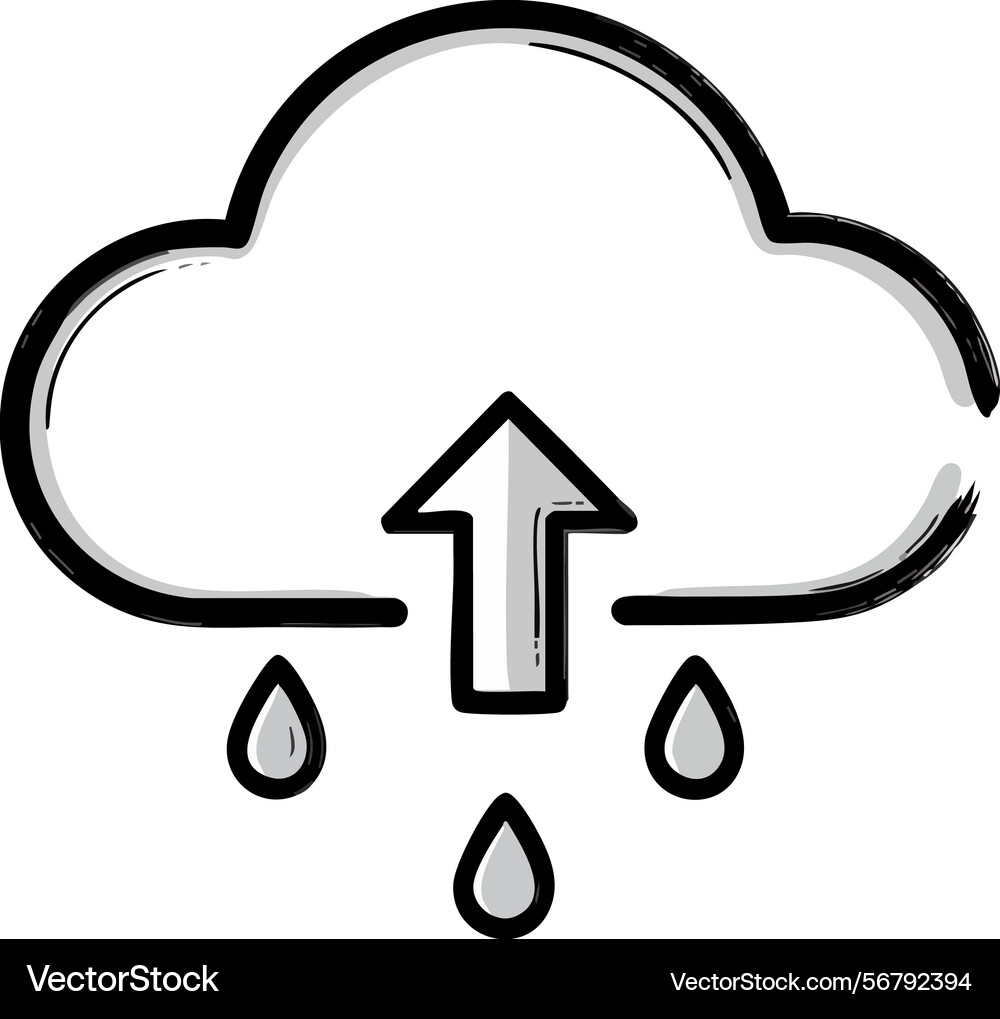 Cloud upload icon with raindrops line art style vector image