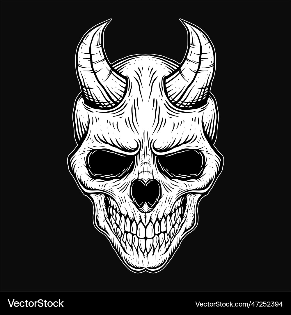 Dark art human skull demon horn vintage tattoo Dark art human skull demon horn vintage tattoo vector image