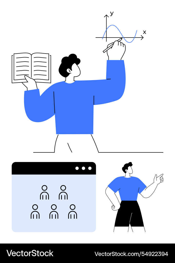 Educator explaining graph with open book online Educator explaining graph with open book online vector image