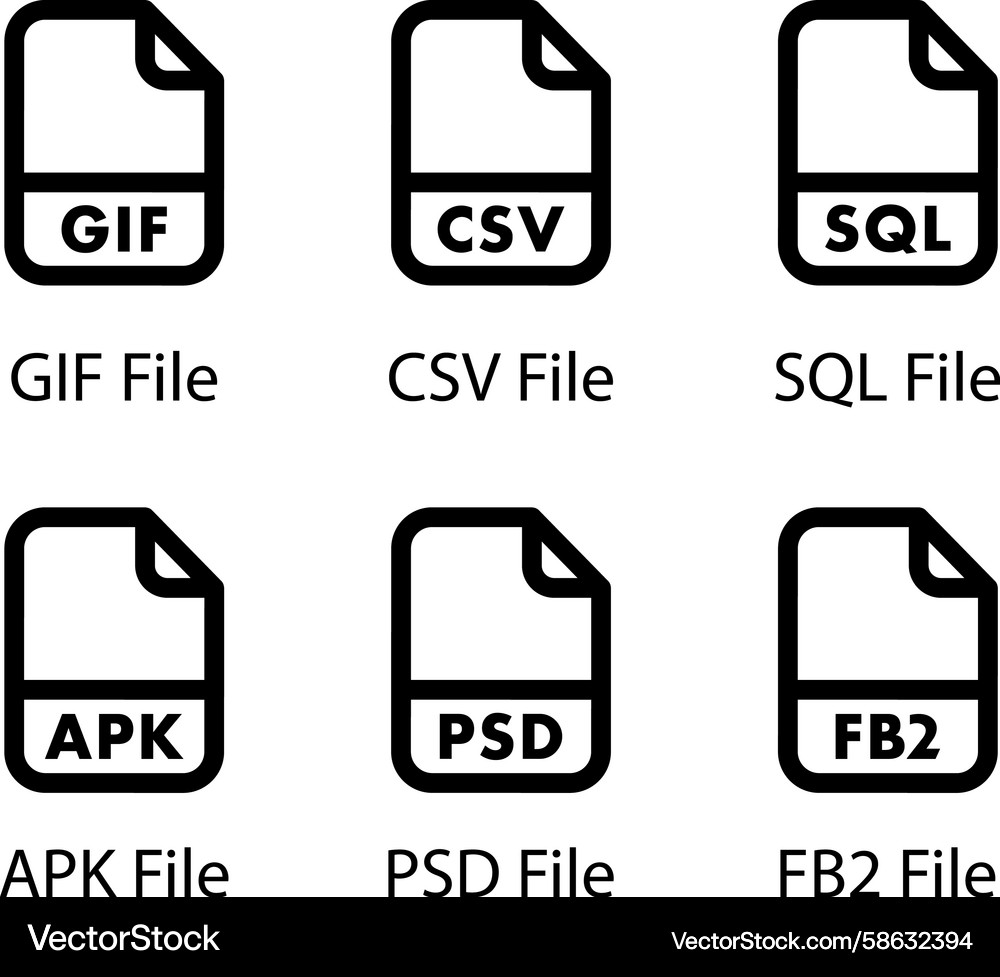 File Icon Set - GIF, CSV, SQL, APK Vector Image