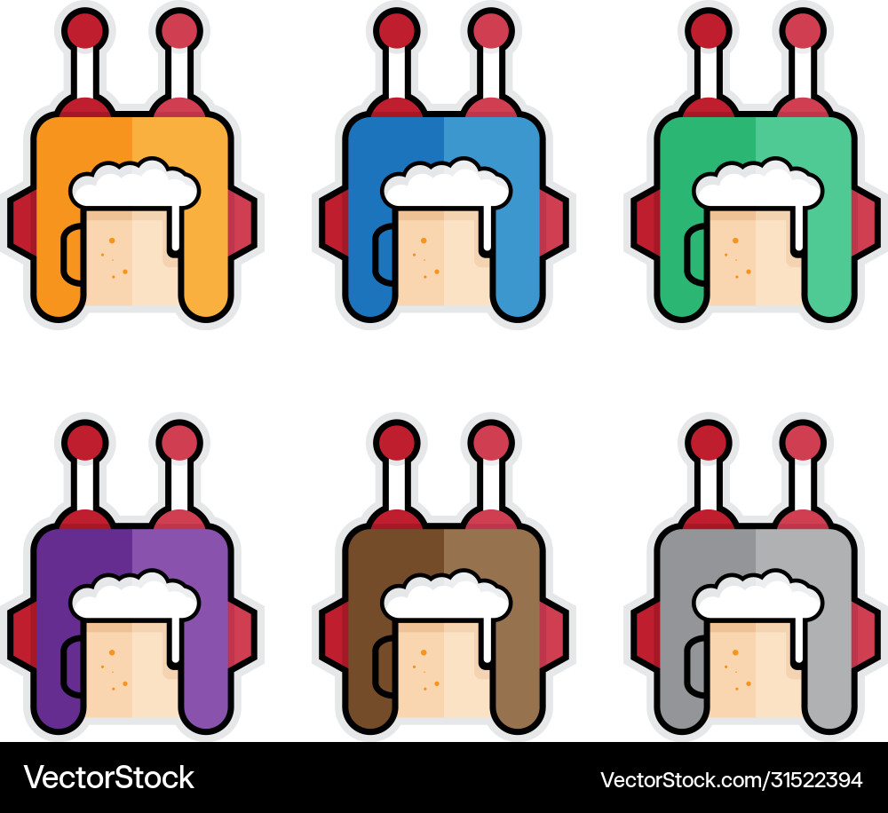 Flat simple icons set robot beer vector image