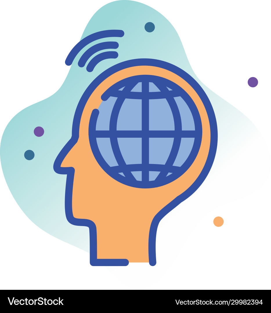 Head with global sphere line fill block style icon vector image