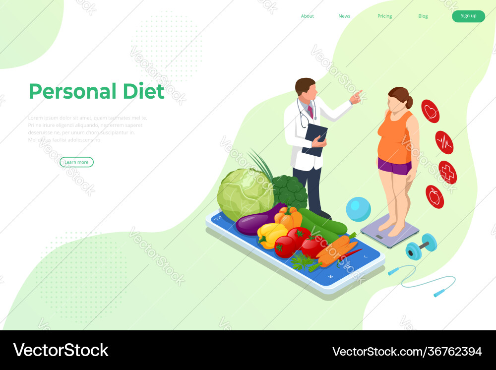 Isometric doctor s consultation for an overweight Isometric doctor s consultation for an overweight vector image