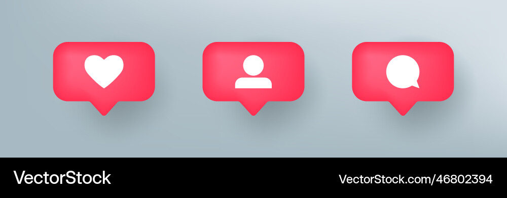 Notification icons in speech bubble 3d button vector image