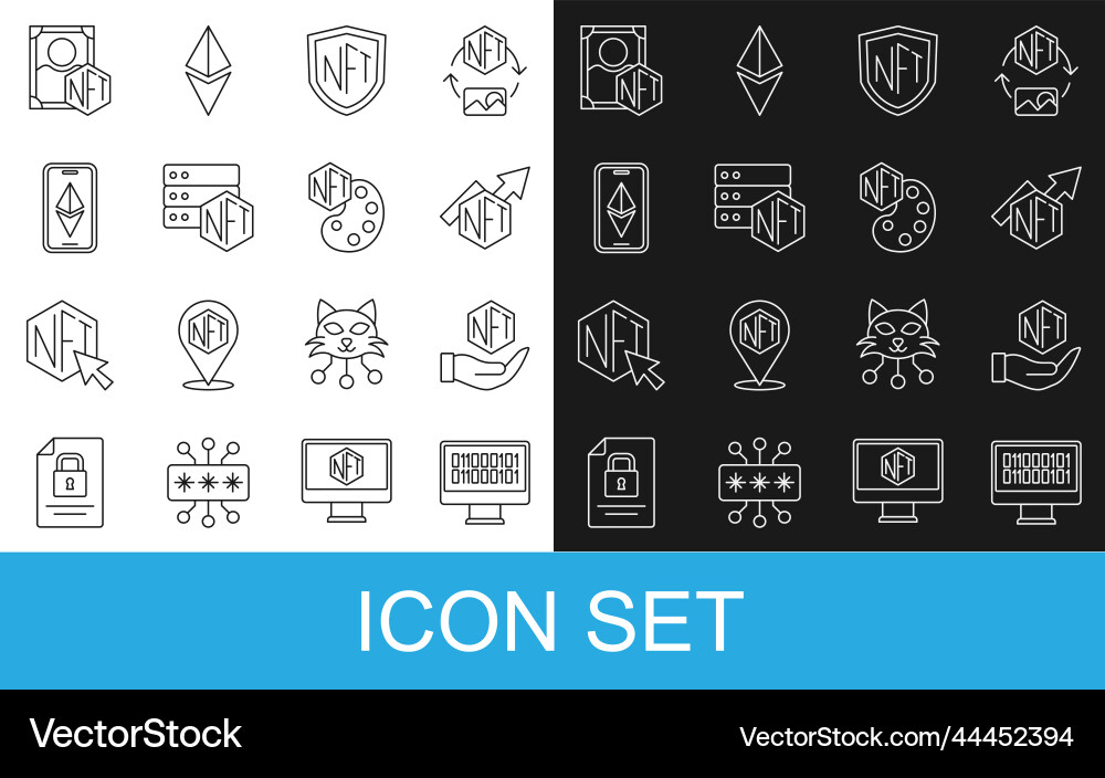Set line binary code nft digital crypto art Set line binary code nft digital crypto art vector image