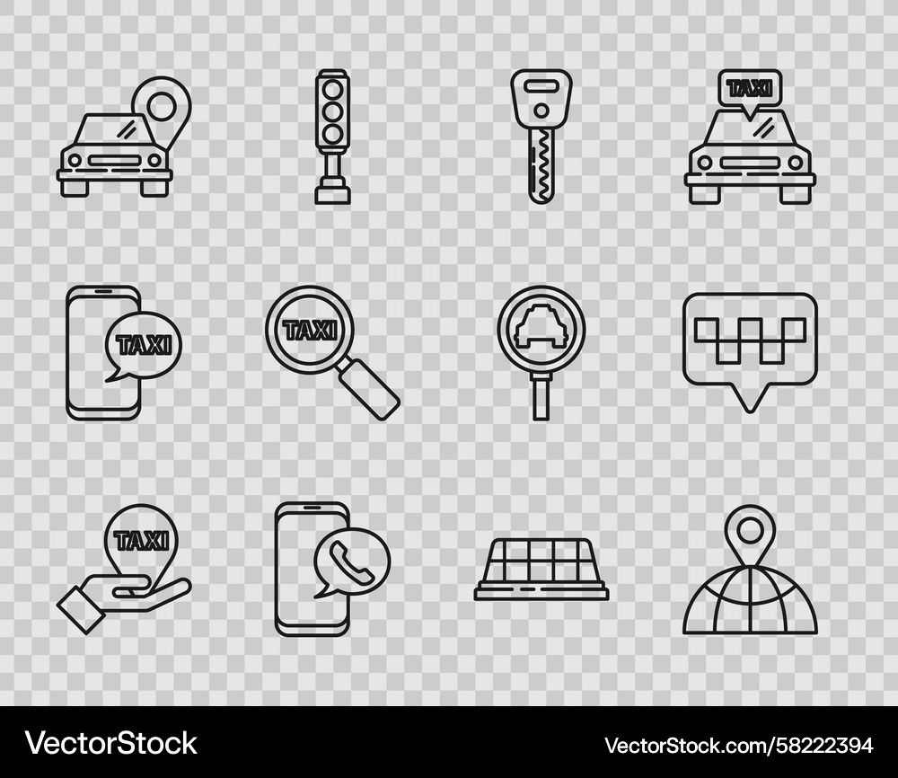 Set line hand on map pointer with taxi location Set line hand on map pointer with taxi location Vector Image