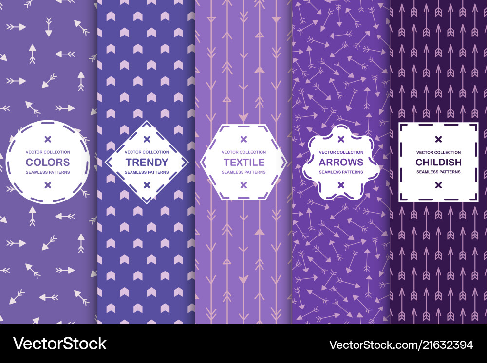 Set of seamless stylish colorful patterns - arrow Set of seamless stylish colorful patterns - arrow vector image