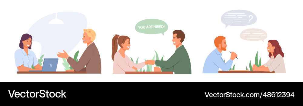 Set with different workers on interview men Set with different workers on interview men vector image