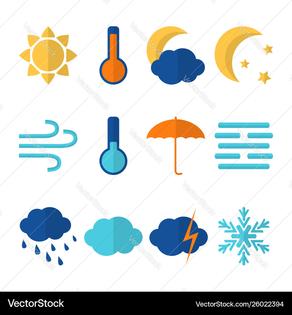 Weather Icons - Flat Style Vector Image
