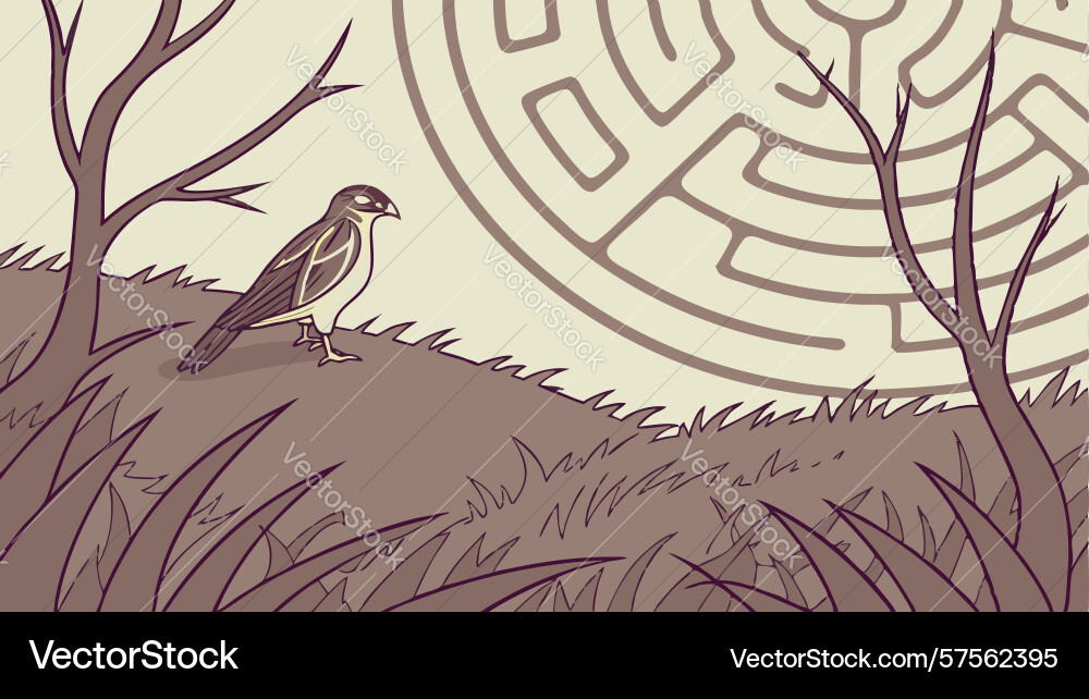 Bird on labyrinth pattern symbolic natures path vector image
