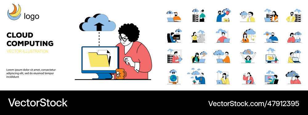 Cloud computing concept with character situations Cloud computing concept with character situations vector image