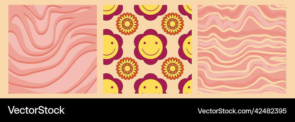 Groovy y2k retro pattern with flower and swirl 70s Groovy y2k retro pattern with flower and swirl 70s vector image