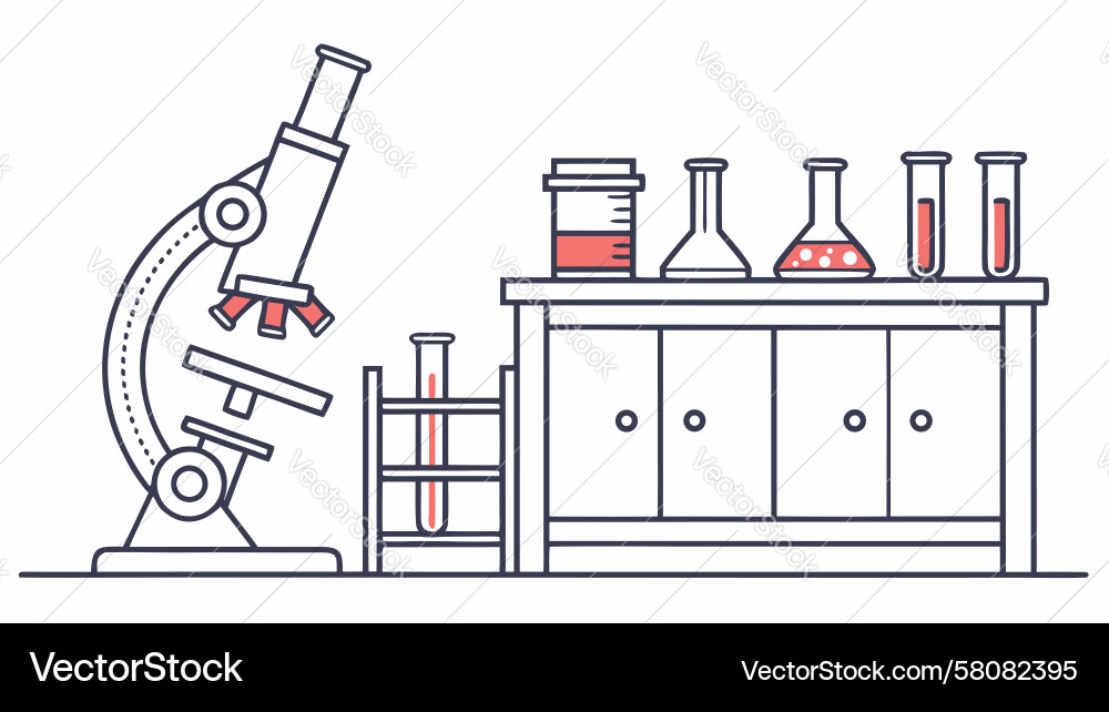 Lab Bench with Microscope & Test Tubes Vector Image