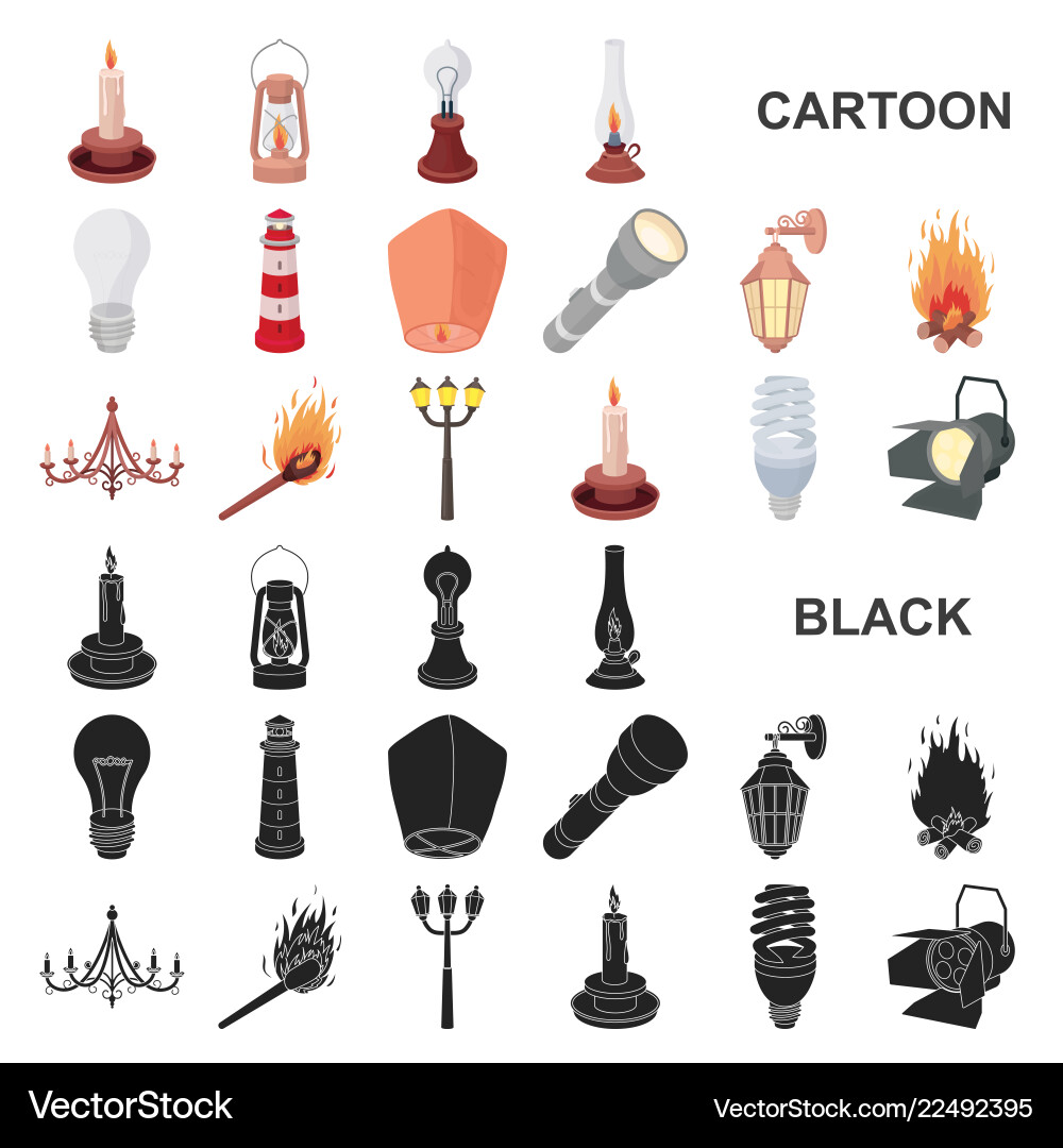 Light source cartoon icons in set collection Light source cartoon icons in set collection Vector Image