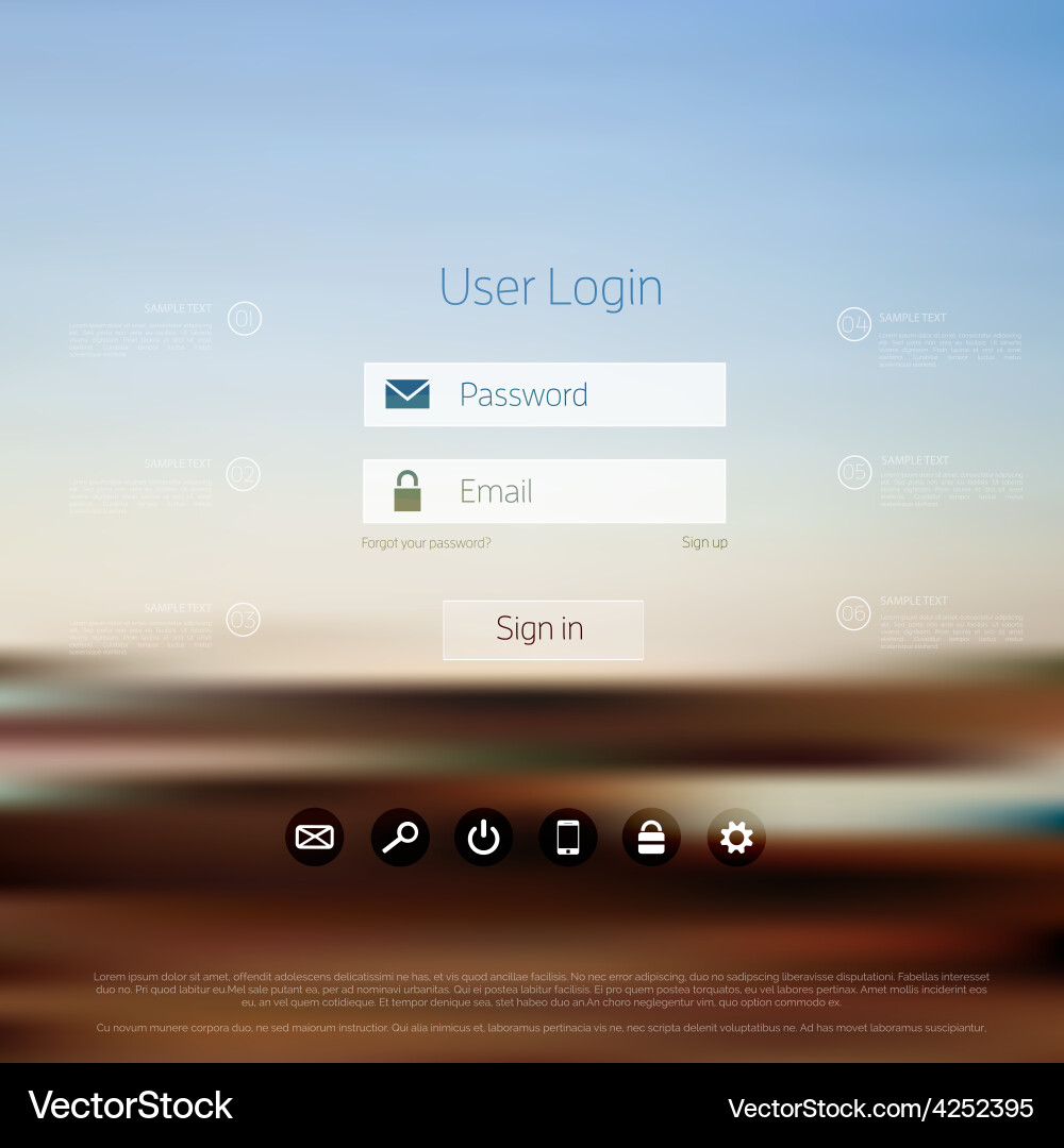Login form page with blurred background web site vector image