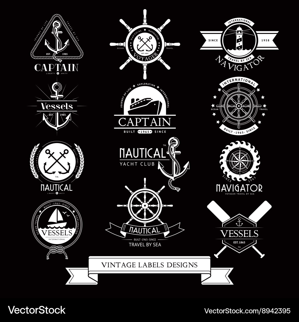 Nautical Vintage Labels & Icons Vector Image