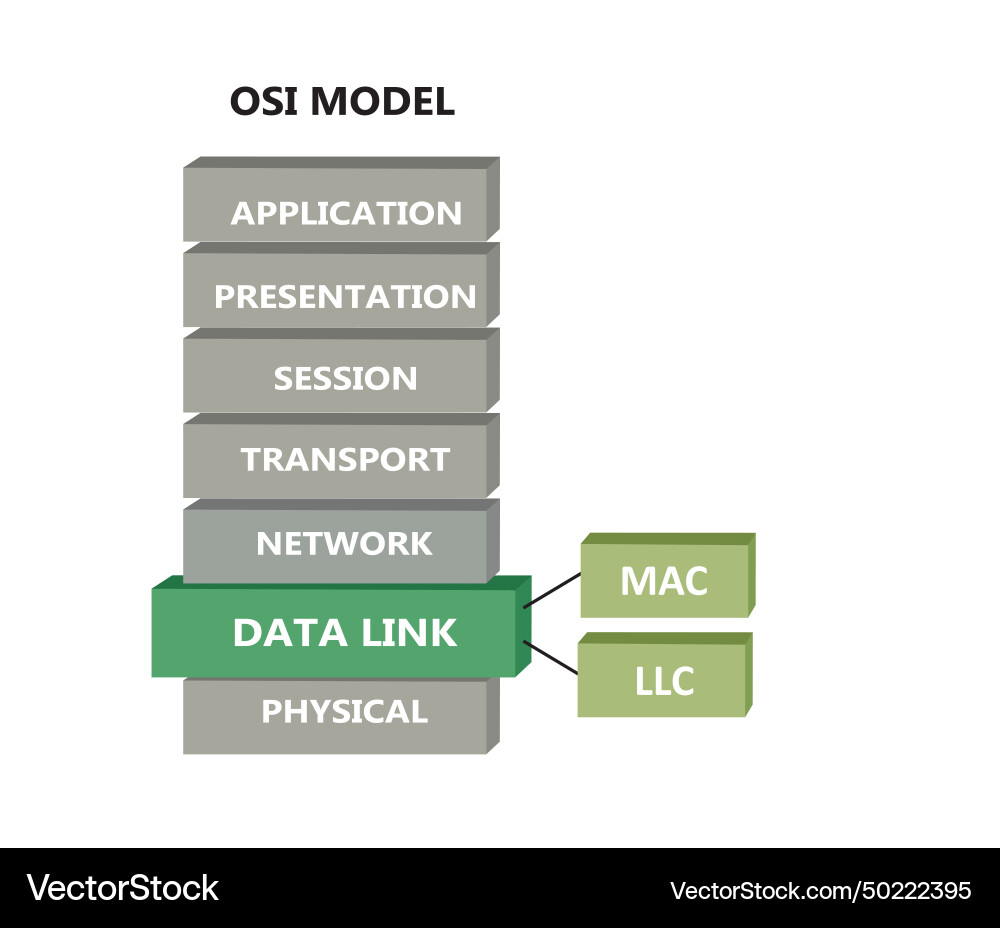 Osi network model with data link sub layers Osi network model with data link sub layers vector image