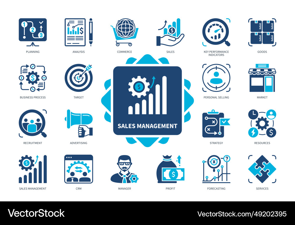 Sales management solid icon set Royalty Free Vector Image