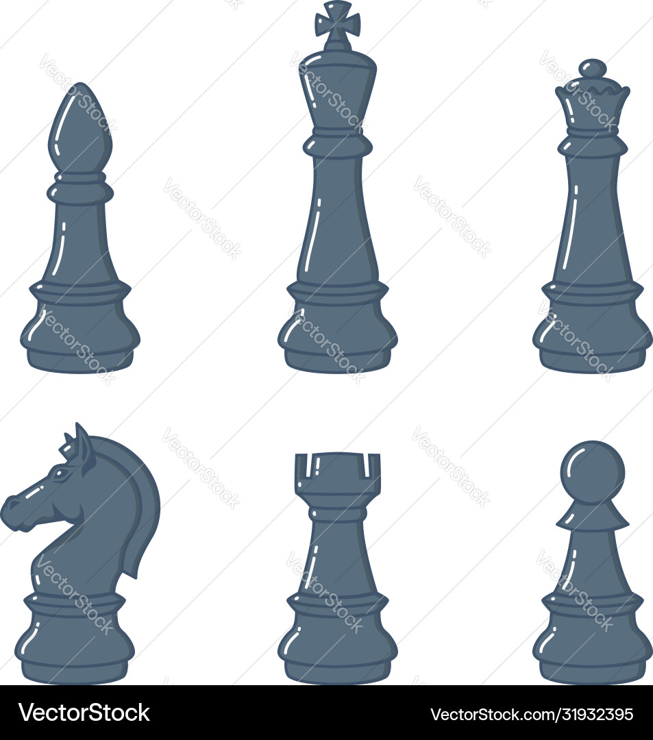 Set chess figures in flat style design element vector image